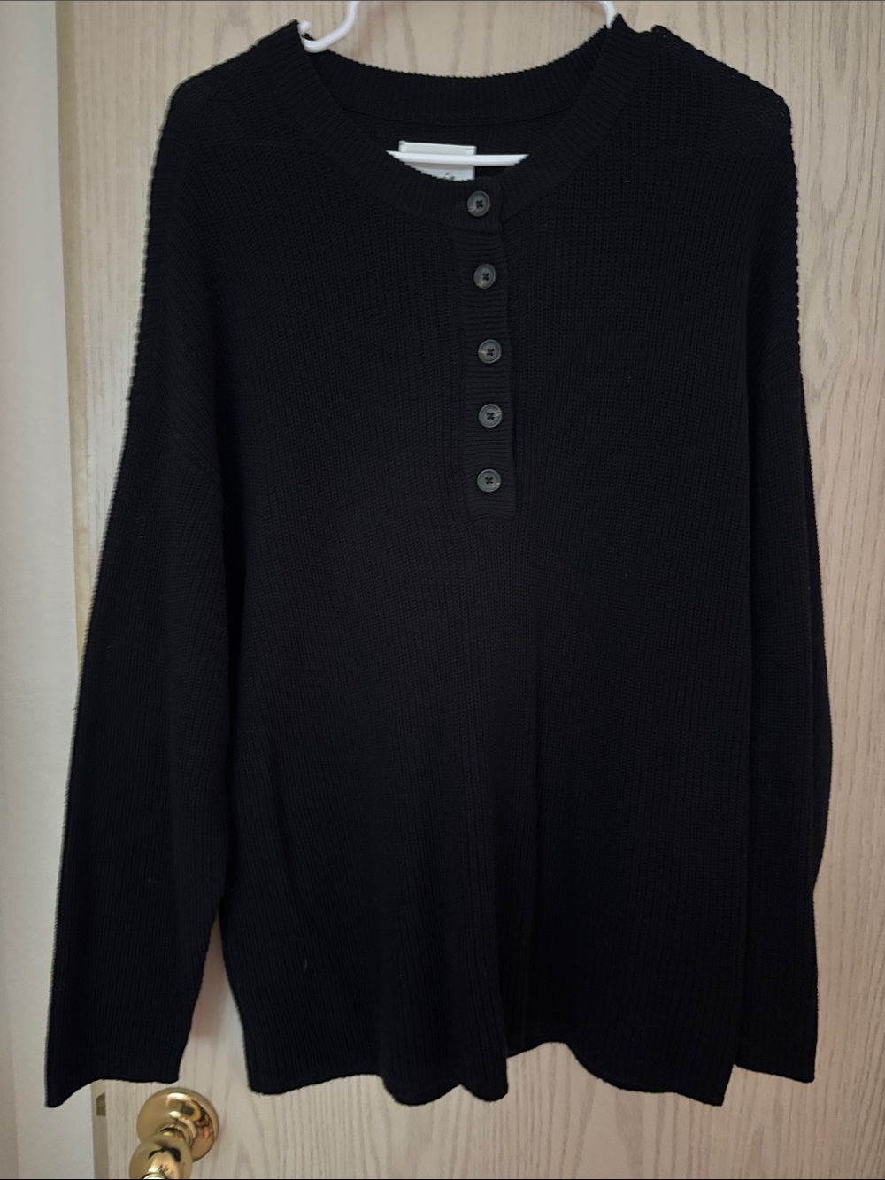 aerie Black Knit Henley Sweater